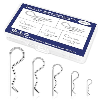 50 Pcs Cotter Pins Assortment Kit R Clips retaining pin | Heavy Duty R Clips Hardware Pins, 5 Sizes Spring Fasteners, Hitch Pin for Trailer Locking