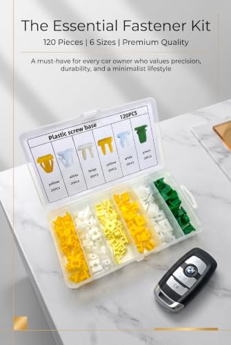 120 PCS Grommet Screw Nuts, Nylon Body Bumper License Plate Screw Inserts, Multiple Sizes Fastener Assortment Kit, Universal Body Repair & Replacement Parts for Most Cars