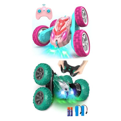 AFUNX 1RC Stunt Car(Pink)+1Remote Control Car(Green)