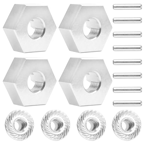 for H16BM RC Car Upgrade Aluminum Wheel Hex 16440 & Pins M20101 & M40 Wheel Lock Nut Spare Parts for 1/16 H16BM H16GT H16DR JC16EP and 1/14 H14BM 14209 14210 JC14EP 14301 14303 Trucks(Silver) - color: Silver