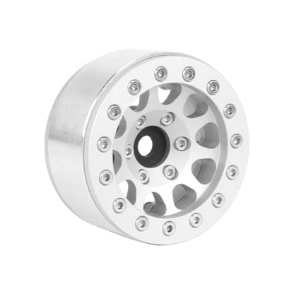 4PCS 1.55 Inch Aluminum Alloy Metal 10Holes Beadlock Wheel Rim Hubs Replacement Accessory for Tamiya AX90069 D90 TF2 CC01 CC02 1/10 RC Crawler Car Upgrade Parts(Silver) - color: Silver