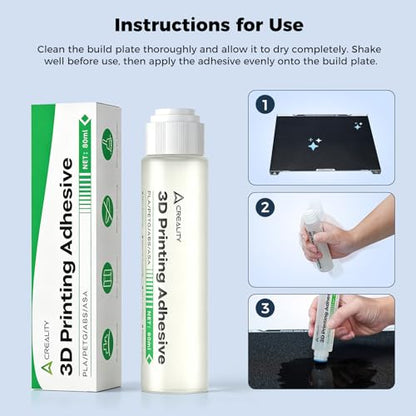 Creality Offfical 3D Printing Build Plate Adhesive Glue for Hot Bed,Strong Grip Reduce Warping for ABS/ASA/PLA/PETG/TPU Filament on Various Build Plate,80ML - style: Adhesive Glue