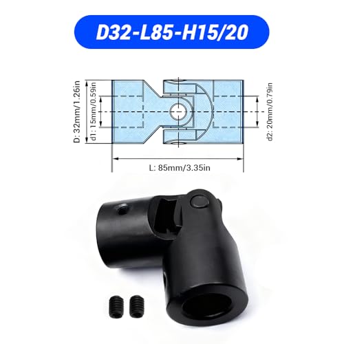 15mm to 20mm Universal Joint Coupling, D32 L85 Carbon Steel Rotatable Steering Shaft U Joint Coupler Motor Connector for DIY Model RC Car Robot - size: D32-L85-H15/20, style: No Keyway