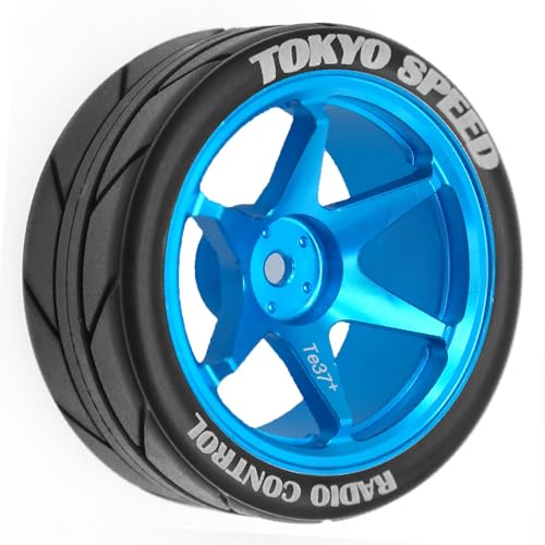 1/10 RC On Road Tires OD 65mm and Aluminum Street Wheels 12mm Hex Touring Tyres for 1:10 Rally Racing Drift Car Tamiya TT01 TT02 XV01 HPI KYOSHO HSP PTG2 Traxxas TA06 A959 PTG2 (Blue) - color: Blue