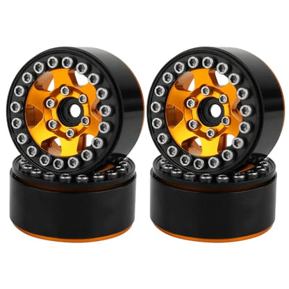 1.0 Wheel Rims RC Metal Beadlock Wheels Rims for All 1/24 Scale FCX24 Axial SCX24 Deadbolt AX24 1/18 TRX4M RC Crawler Car Upgrades Accessories (Star Shape-Orange)