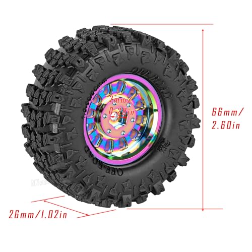 Rc 1.3 Beadlock Wheel Tires/Wheel Rims for 1/24 1/18 SCX24 TRX4M RC Crawler Car,Aluminum 1.3 Beadlock Wheels and Tires,Rc Tires with Foam Inserts,Rainbow(4PCS) - color: Rainbow - (Rc Wheels Tires)
