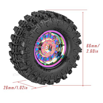 Rc 1.3 Beadlock Wheel Tires/Wheel Rims for 1/24 1/18 SCX24 TRX4M RC Crawler Car,Aluminum 1.3 Beadlock Wheels and Tires,Rc Tires with Foam Inserts,Rainbow(4PCS) - color: Rainbow - (Rc Wheels Tires)