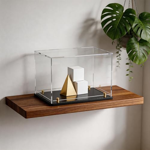 Acrylic Display Case with Raised Shelf, Clear Display Box with Black Base & Gold Standoffs, Dustproof Showcase for Collectibles, Figures, Model Cars – Easy Assembly (12×8×9.6 Inch) - size: 12"L x 8"W x 9.6"H