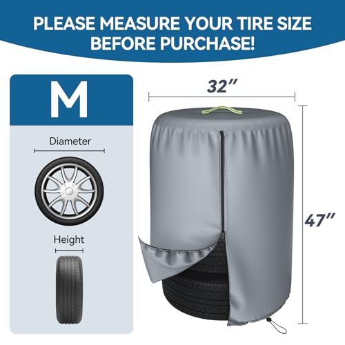 Durable 600D Tire Storage Bag,Large Tyre Dust Protective Cover with Waterproof Zipper, Spare Stack Storage Tire Cover for Indoor/Outdoor Use,Universal Fits Trucks,SUV,Jeep,Car,Trailer,RV,Camper Wheels - size: 35 inch Diamete, 49 inch Height
