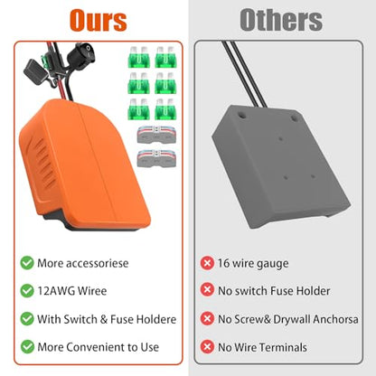 URUN 2 Pack Power Wheel Adapter for Black+Decker 20V MAX Lithium Battery with Fuse&Switch，Secure Battery Adapter with 14 Gauge Wire,Good Power Convertor for DIY Ride On Truck,Robotics,RC Toys - size: for Black+Decker Battery