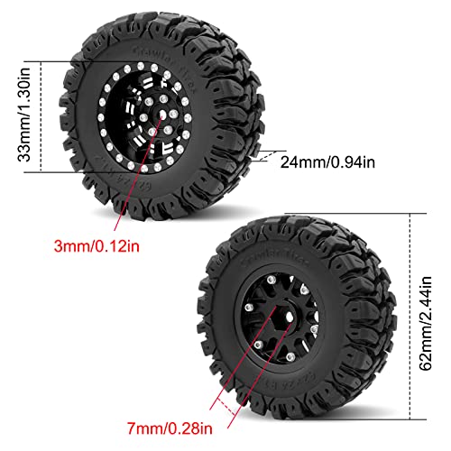 OGRC 1.0 Plus (1.2 Inches) Beadlock Wheels 7mm Negative Offset Wheel Rims SS Super Soft Sticky Tires for TRX4M SCX24 FCX24 AX24 1/24 1/18 RC Crawler Car - 62 * 24mm (Black) - color: Black
