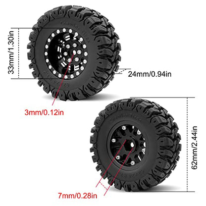 OGRC 1.0 Plus (1.2 Inches) Beadlock Wheels 7mm Negative Offset Wheel Rims SS Super Soft Sticky Tires for TRX4M SCX24 FCX24 AX24 1/24 1/18 RC Crawler Car - 62 * 24mm (Black) - color: Black