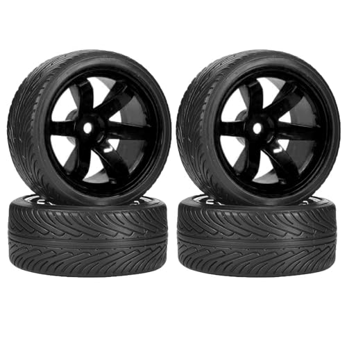1/10 Drift Wheels and Tires Set,WONFAST 4PCS 63mm Plastic Hard Tyres 6-Spoke Wheels Rims 12mm Hex for 1:10 RC On-Road Drifting Car Replacement for HSP Tamiya HPI Kyosho (Black) - color: Black
