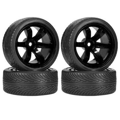 1/10 Drift Wheels and Tires Set,WONFAST 4PCS 63mm Plastic Hard Tyres 6-Spoke Wheels Rims 12mm Hex for 1:10 RC On-Road Drifting Car Replacement for HSP Tamiya HPI Kyosho (Black) - color: Black