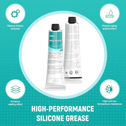 Molykote High Vacuum Silicone Grease Tube - 5.3 oz, High Lubrication & Waterproof for O-Rings, Plug Valves, & Sealing Rubber/Plastic Components, Low Volatility