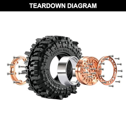 1.3" Beadlock Wheels and Tires for SCX24 TRX4M RC Crawler (Bronze) | CNC Aluminum Beadlock Wheels, Ultra-Soft Sticky Rubber Tires, Built-in Foam Inserts, 70*28mm - color: Bronze 370 F