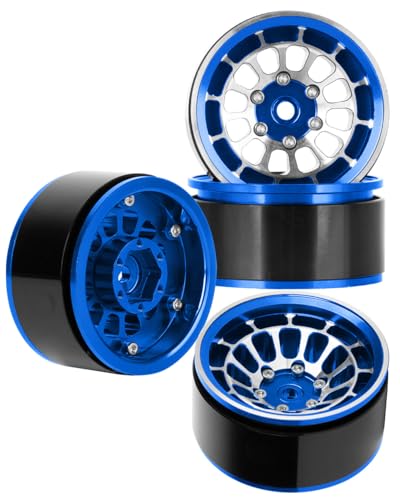 RC 1.55 Beadlock Wheels Rims for 1/10 Tamiya AX90069 D90 TF2 CC01 CC02 RC Crawler Car,4Pcs Aluminum Alloy Rims,Navy Blue - color: Navy Blue - (1.55 Beadlock Wheels)