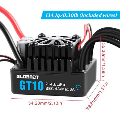 GLOBACT GT10 120A Brushless ESC 2-4S Lipo for Traxxas Arrma Big Rock LOSI | Built-in Bluetooth, Waterproof , Sensorless Electronic Speed Controller, 1/10 RC Truck Upgrades