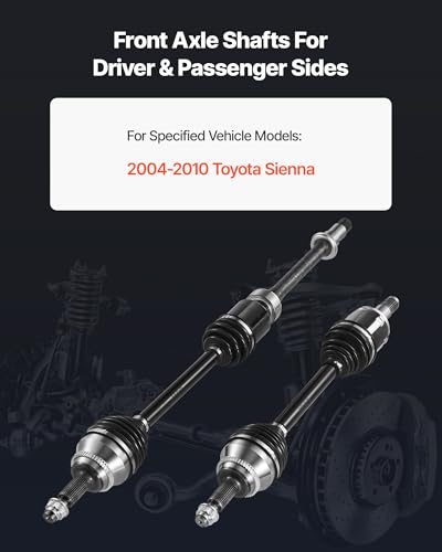 VEVOR CV Axle Shaft Assembly, 2 Pieces Front Left & Right (Driver and Passenger Side), Automotive Replacement CV Joint Axles Pair Compatible with 2004-2010 Toyota Sienna, Alloy Steel & Carbon Steel - size: 2004-2010 Toyota Sienna, style: Front Driver and
