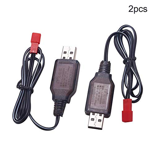 Fielect 2pcs JST-2P USB Charger Cable 4.8v 250MA Output Ni-Cd Ni-Mh Battery Pack for RC Excavator RC Cars - color: 2pcs