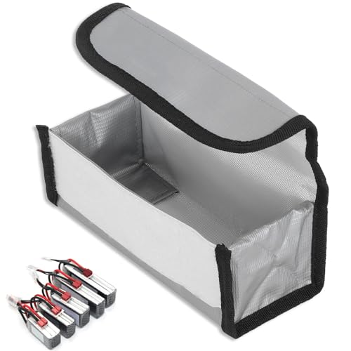 Battery Explosion Proof Bag, 19.4x7x7.8cm/7.6x2.8x3.1in Fire Retardant LiPo Battery Box Heat Resistant Charging Storage Safety Pouch for RC Model, Drone, Aircraft
