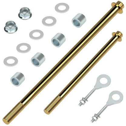 14mm 225mm Front Axle Kit + 325mm Mini Bike Rear Axle for CT200U | 14mm Rear and Front Axle Kit Compatible with Coleman CT200U Minibike 196CC 200CC 6.5HP Engine Parts 15mm Chain Adjuster - color: gold