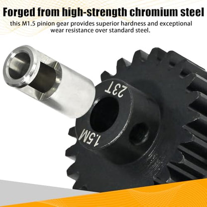 M1.5 23T Pinion Gear 8mm Bore with 8mm to 5mm Shaft Adapter Sleeve, Chromium Steel Motor Gear with Set Screw & Hex Key for Traxxas ARRMA Losi 1/5 1/8 RC Cars - size: 23T