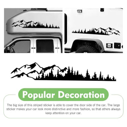 2PCS Car Mountain Tree Forest Decals, 39.3" x 6.7" Mountain Tree Graphic Sticker Car Side Door Decal, Waterproof Bumper Sticker, Auto Body Decor Stickers for RV, SUV, Off-Road, Camper