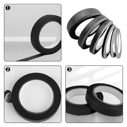 6 Rolls Fine Line Tape 1/16, 1/8, 1/5, 2/5, 1/2, 3/4 Inch x 55 Yard Fineline Masking Tape Painter Adhesive Automotive for DIY Car Auto Paint (Black, Mixed Sizes) - color: Black, size: Mixed Sizes