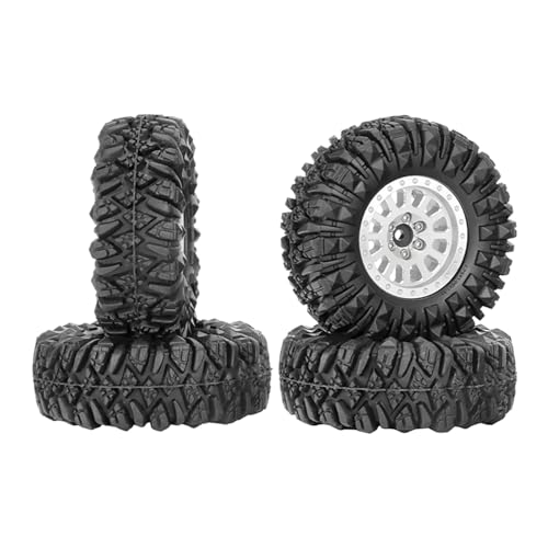 4PCS 1.3" Aluminum Alloy Beadlock Wheel Rims All-Terrain Tyre 70mm Rubber Tires Set with 5mm & 7mm Hex for 1/12 1/14 1/18 1/24 RC Rock Crawler Car Upgrade Parts (D-Silver) - color: D-silver