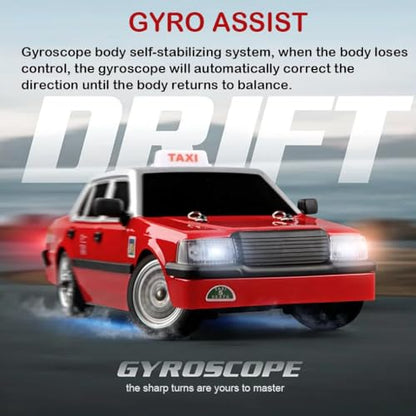 Remote Control Car, MN38 RC Drift Car, 1:16 Scale High Speed Remote Control Taxi, 4WD 2.4GHz RC Racing Cars with Drifting Tires, LED Lights and 2 Batteries for Adults