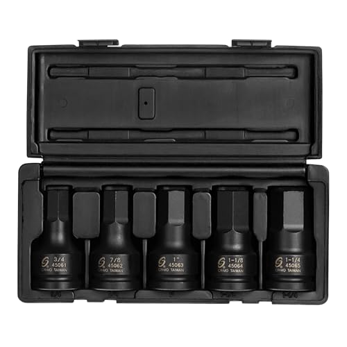 SUNEX TOOLS 4506, 3/4 Inch Drive Impact Hex Driver Set, 5-Pieces, SAE, 3/4" - 1-1/4", Cr-Mo Steel, Solid One Piece Construction, Dual Size Markings, Heavy Duty Storage Case