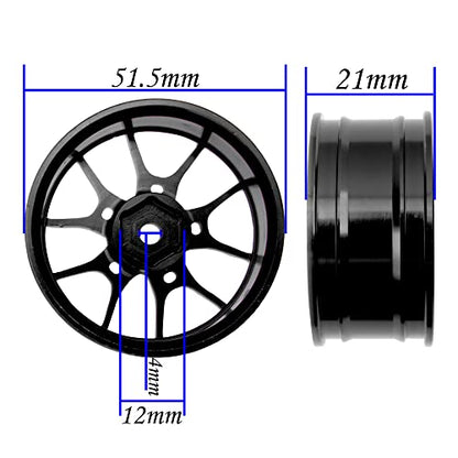 Aluminum Alloy 1/10 On-Road Racing Touring Drift Car Wheel Rims 12mm Hex Hub 26mm Width Compatible with Tamiya TT01 Kyosho RedCat Sakura D4 XIS HSP 1/10 RC Car (Black) - color: Black