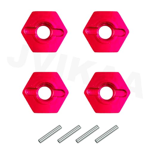 8pcs/Set Aluminum 12mm Wheel Hex Hubs Drive Adapter 5mm Thickness with 2x10mm pins for Redcat Axial HSP WLtoys Himoto Truck Model Car Upgrade Parts(Red) - color: Red