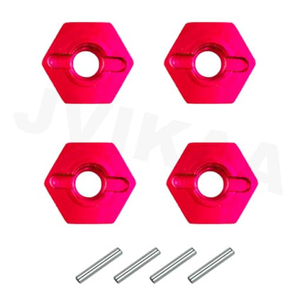 8pcs/Set Aluminum 12mm Wheel Hex Hubs Drive Adapter 5mm Thickness with 2x10mm pins for Redcat Axial HSP WLtoys Himoto Truck Model Car Upgrade Parts(Red) - color: Red