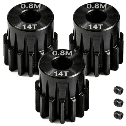 3-Pack Steel Metal 0.8M 5mm Pinion Motor Gear Sets 14T Compatible with HPI Kyosho Losi Axial Tamiya 1/8 1/10 RC Car Monster Truck Buggy, 0.8 Module Gear for Traxxsa Arrma - style: 3Pcs 14T