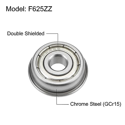 uxcell F625ZZ Flanged Ball Bearing 5x16x5mm Double Shielded Chrome Steel Flange Bearings, 4pcs - size: 5x16x5mm