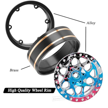 1.3" Beadlock Wheel Tires Set for 1/18 1/24 SCX24 TRX4M RC Crawler Car,Alloy RC Wheel Rims Brass Rings All Terrain RC Tires,Rainbow - color: Rainbow(4pcs)