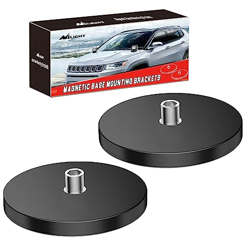 Nilight 2PCS Magnetic LED Light Bar Mount Brackets, Bottom Mounted | No Drill Magnetic Holder for Work Light Mount for Off Road Auxiliary Lamps on Hood and A-Pillar Truck SUV