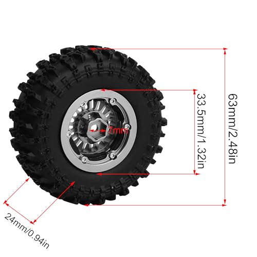 CNC 1.3" Beadlock Wheel Tires Set-Swamp Claw Mud Terrain Tires and Aluminum Wheel for SCX24 1/24 TRX4M Ascent18 1/18 RC Crawler (Gray) - color: Gray