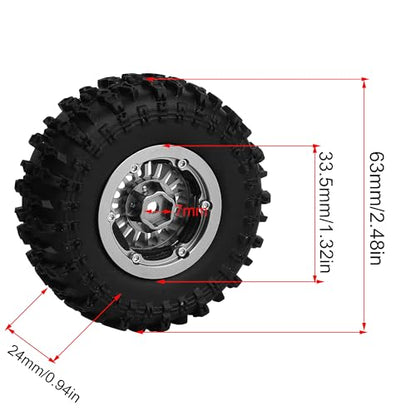 CNC 1.3" Beadlock Wheel Tires Set-Swamp Claw Mud Terrain Tires and Aluminum Wheel for SCX24 1/24 TRX4M Ascent18 1/18 RC Crawler (Gray) - color: Gray