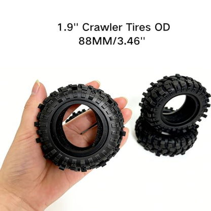 4PCS 1.9 Crawler Tires 88mm OD 1/12 RC Tires with Foam Inserts, Mud Slingers 1.9 RC Crawler Tires Compatible with MN-82 MN99-S2 MJX H12P H12Y+ RC Crawler Car Upgrades