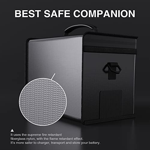 Lipo Battery Safe Bag - Fireproof Explosion-Proof Organizer for Storage, Transportation & Charging - Double Fireproof Zipper Guard (Black)