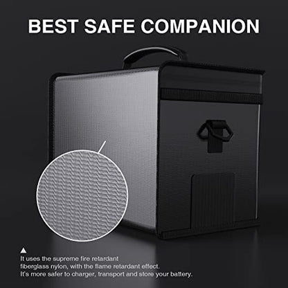 Lipo Battery Safe Bag - Fireproof Explosion-Proof Organizer for Storage, Transportation & Charging - Double Fireproof Zipper Guard (Black)
