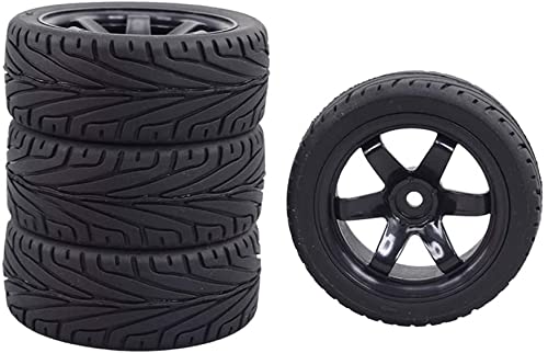 4PCS RC Car Rubber Tires and Plastic Wheels Rims Compatible with 1/10 Scale On Road Touring Racing Flat Drift Car for HSP HPI Tamiya(Black) - color: Black