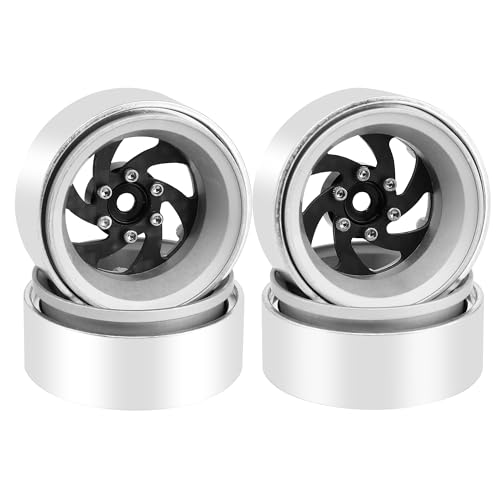ModuWheel 1.3" Negative Offset Aluminum + Carbon Fiber Base Beadlock Wheels for 1/24 1/18 SCX24 TRX4m Ascent-18 RC Crawler (silver) - color: silver