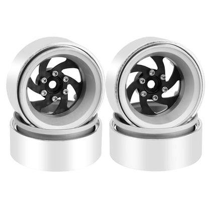 ModuWheel 1.3" Negative Offset Aluminum + Carbon Fiber Base Beadlock Wheels for 1/24 1/18 SCX24 TRX4m Ascent-18 RC Crawler (silver) - color: silver