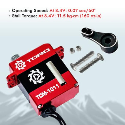 Helidirect TORQ Full CNC Case Metal Gear Coreless Servo for TRX4M 1/18 RC Crawler Upgrades Parts - Remote Control Car, RC Crawler Car Electronics (TCM-1011 for TRX4M/TRX4MT with Servo Horn)