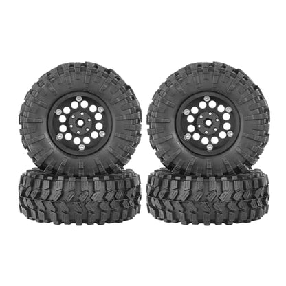 4PCS 1.3" Aluminum Alloy Beadlock Wheel Rims All-Terrain Tyre 70mm Rubber Tires Set with 5mm & 7mm Hex for 1/12 1/14 1/18 1/24 RC Rock Crawler Car Upgrade Parts (A-Black) - color: A-black