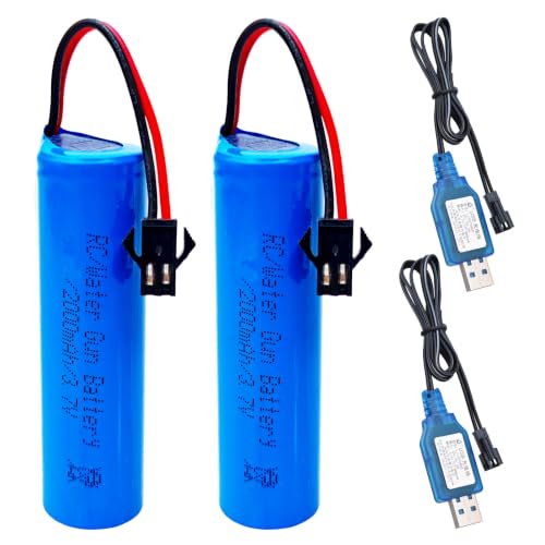 RC Car 2000mAh Battery (1200mAh Upgraded), Shockli Remote Control Rechargeable Battery SM-2P Plug with USB Charger Cable for Remote Control Trucks RC car, Water Gun -(2 -Pack)